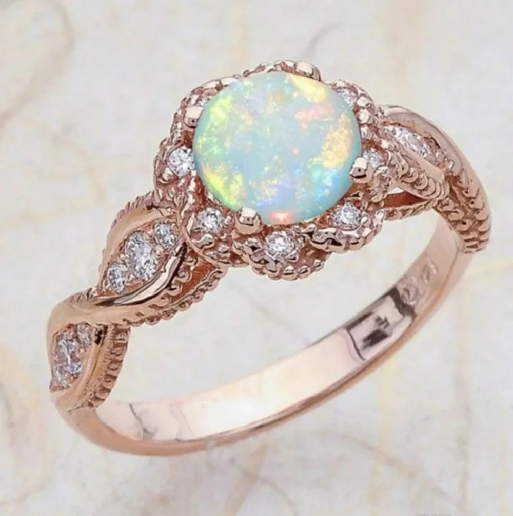 Rose Gold Fire Opal Ring Size 6